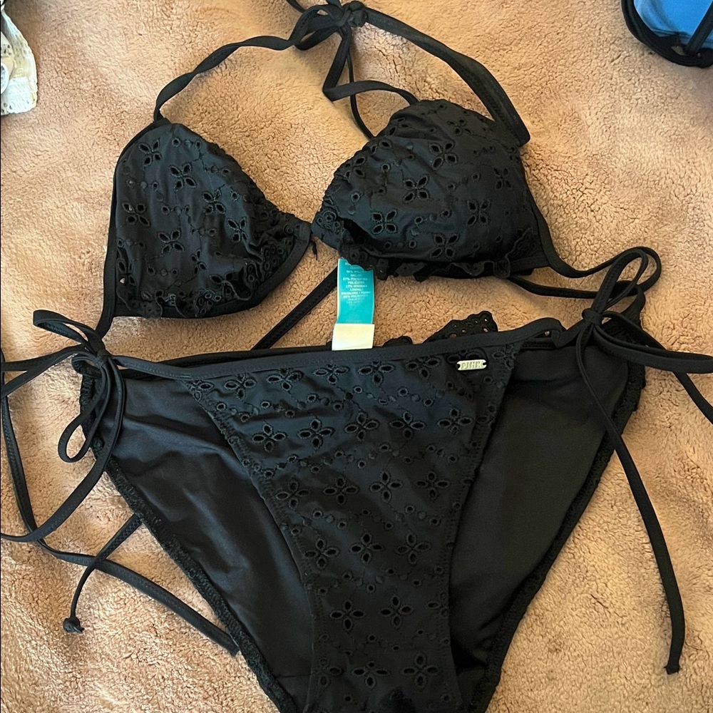 Victoria Secret Black Eyelet Bikini Set